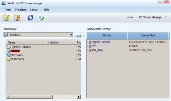 Screenshot Samsung PC Share Manager / (c) NormCast.de