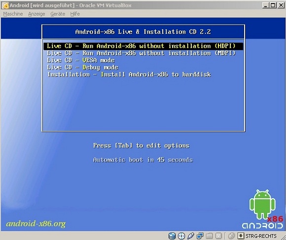 Android Installation in der Virtual Box / Screenshot by NormCast.de