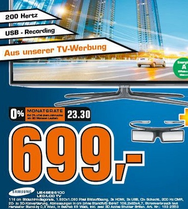 Tunermangel im Samsung-Angebot der Firma Saturn, 29.11.2012 / Screenshot by NormCast.de